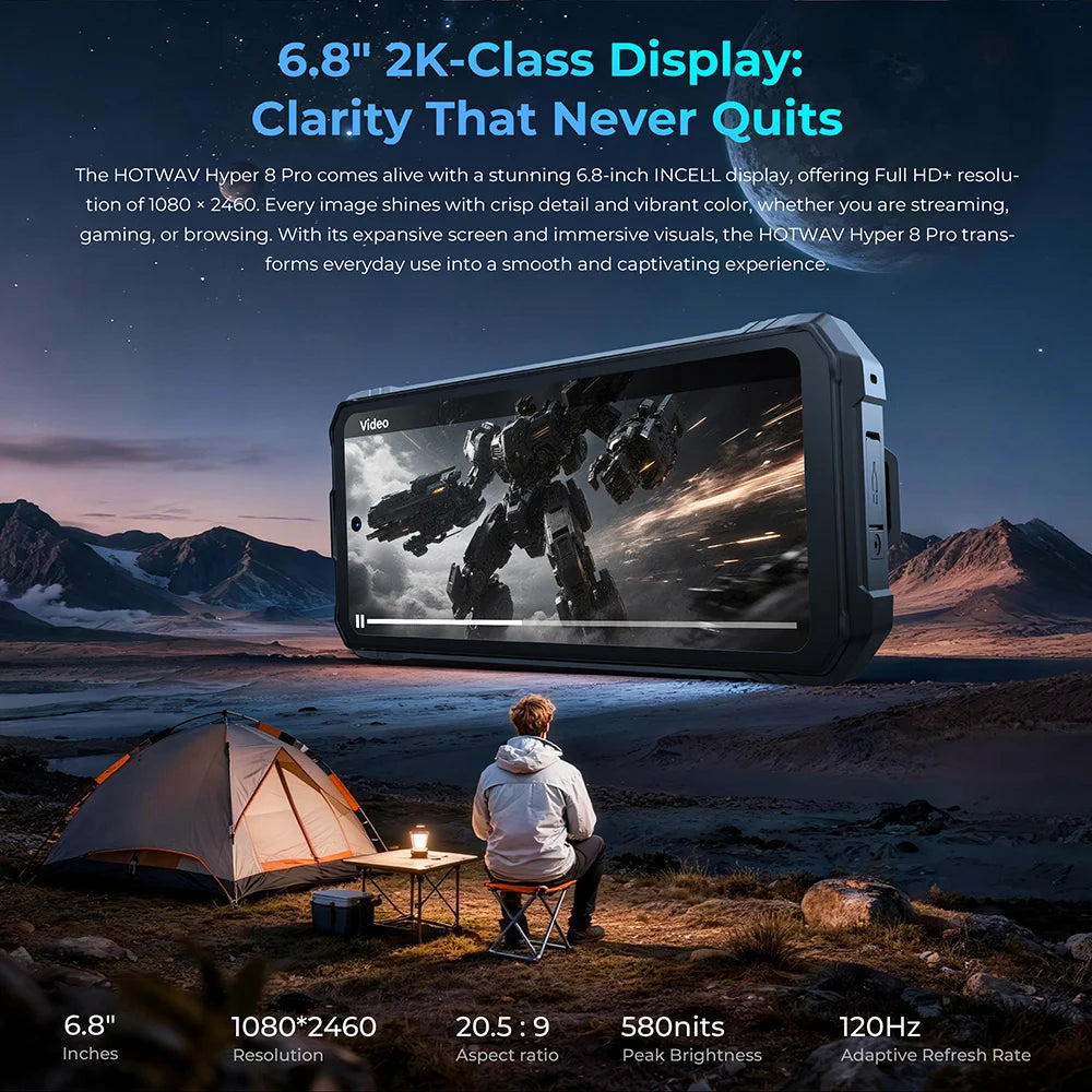 [Shipped From Within Europe]HOTWAV Hyper 8 Pro 5G Rugged Phone 6.78-inch FHD+ 120Hz Display 20(12+8)GB RAM+512GB ROM Dimensity 7050 5G 12000mAh Battery 55W Fast Charging 108MP+32MP Camera Android 15 NFC BT5.2 Wi-Fi 6