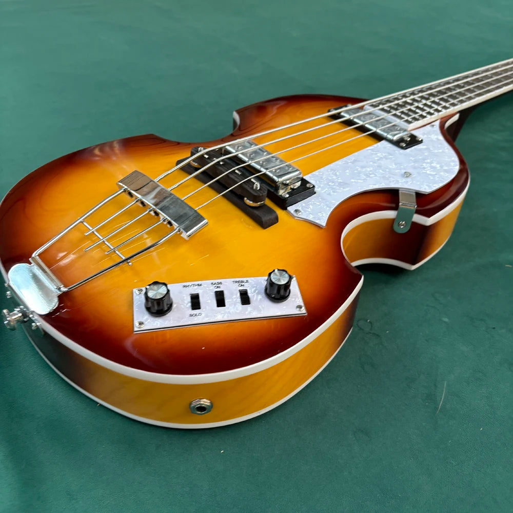 Bajo eléctrico de 4 cuerdas, cuerpo en forma de violín con diapasón de palisandro, guitarra eléctrica profesional.