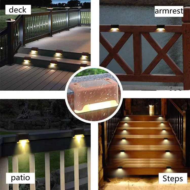 Luz solar LED de un blanco cálido para escalones, lámpara de camino, escalera, luces de jardín para exteriores, impermeable, decoración de luz de balcón para escaleras de patio, cerca