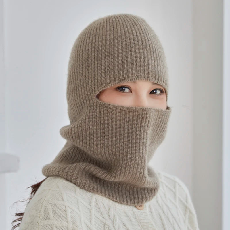 Gorro 100% Cachemira para Mujer, Pasamontañas Tejido, Calentador de Cuello, Máscara Facial, Gorro de una Pieza para Hombre, Envoltura para la Cabeza a Prueba de Frío para Ciclismo