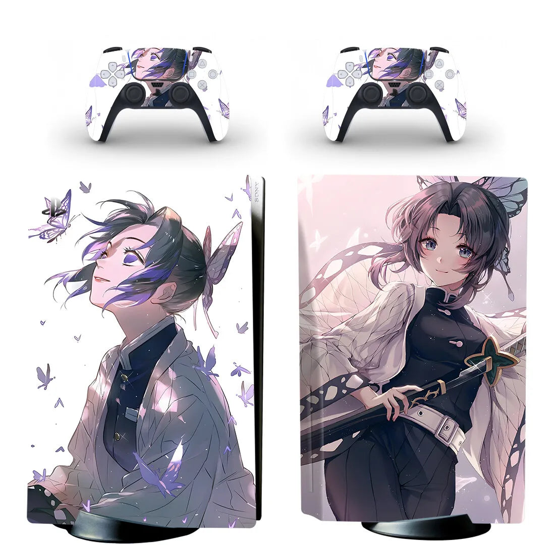 Anime Cute Girl Kochou Shinobu PS5 Standard Disc Skin Sticker Decal for Console and 2 Controllers PS5 Disk Skin Vinyl