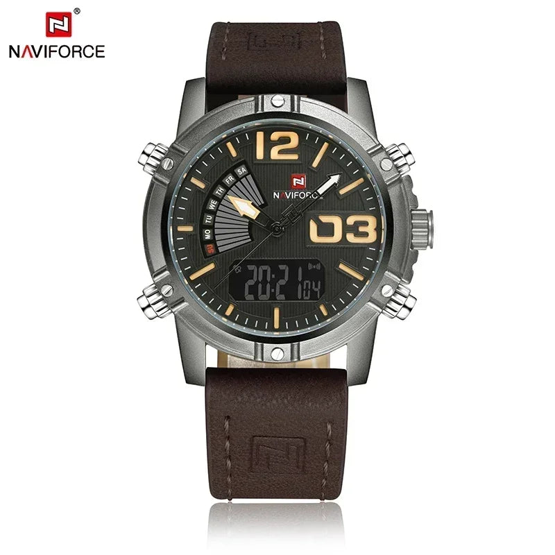 Reloj de cuarzo y digital para hombre NAVIFORCE, nuevo, con doble pantalla, multifunción, luz LED nocturna, deportivo e impermeable.