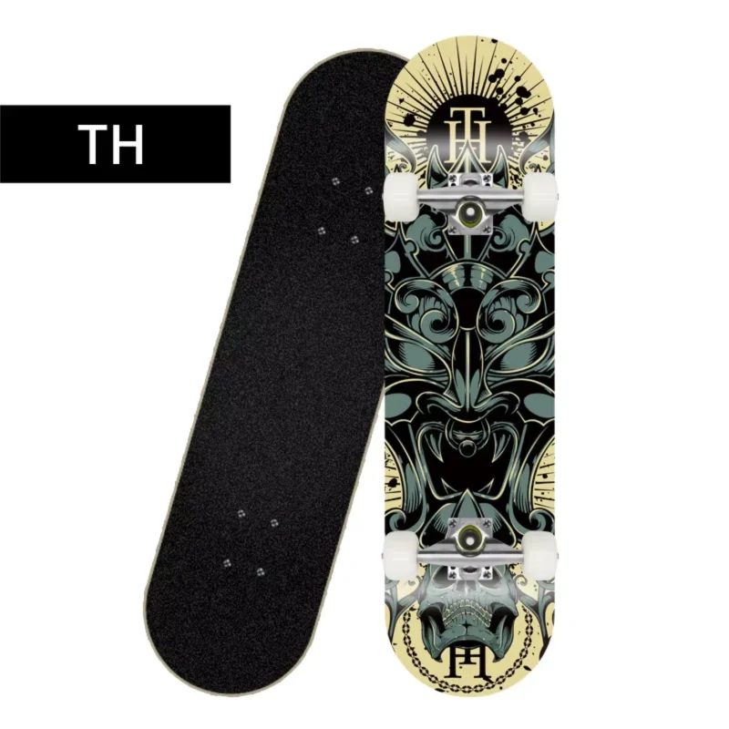 Patineta Deportiva de Madera de Arce de 80 cm, 4 Ruedas, Diseño de Doble Kick, Patineta Profesional para Trucos y Calle, para Jóvenes y Adultos