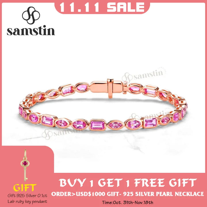 Pulsera de Tenis Kuololit con Zafiro Rosa y Esmeralda Marquise Oval de Laboratorio de 10CTW para Hombre y Mujer, Pulsera de Oro de 14K y 10K para Compromiso o Navidad
