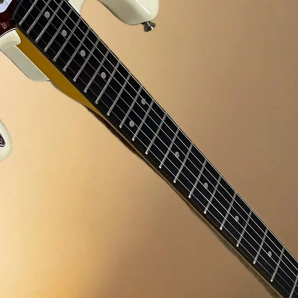 Guitarras, color crema amarillento, diapasón de palisandro, protector de cuero de tortuga rojo, cuerpo, 22 trastes.