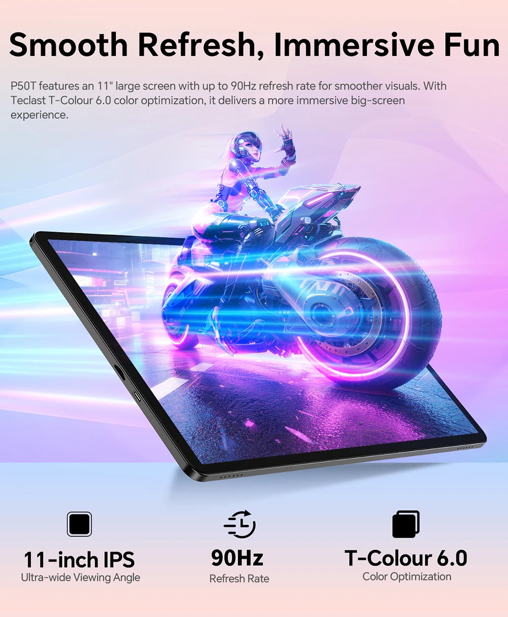 Tableta Teclast P50T de 11 pulgadas con procesador Unisoc T7250, sistema operativo Android, frecuencia de actualización de 90 Hz, procesador de ocho núcleos, hasta 16 GB de RAM, 128 GB de ROM, batería de 8000 mAh, tableta