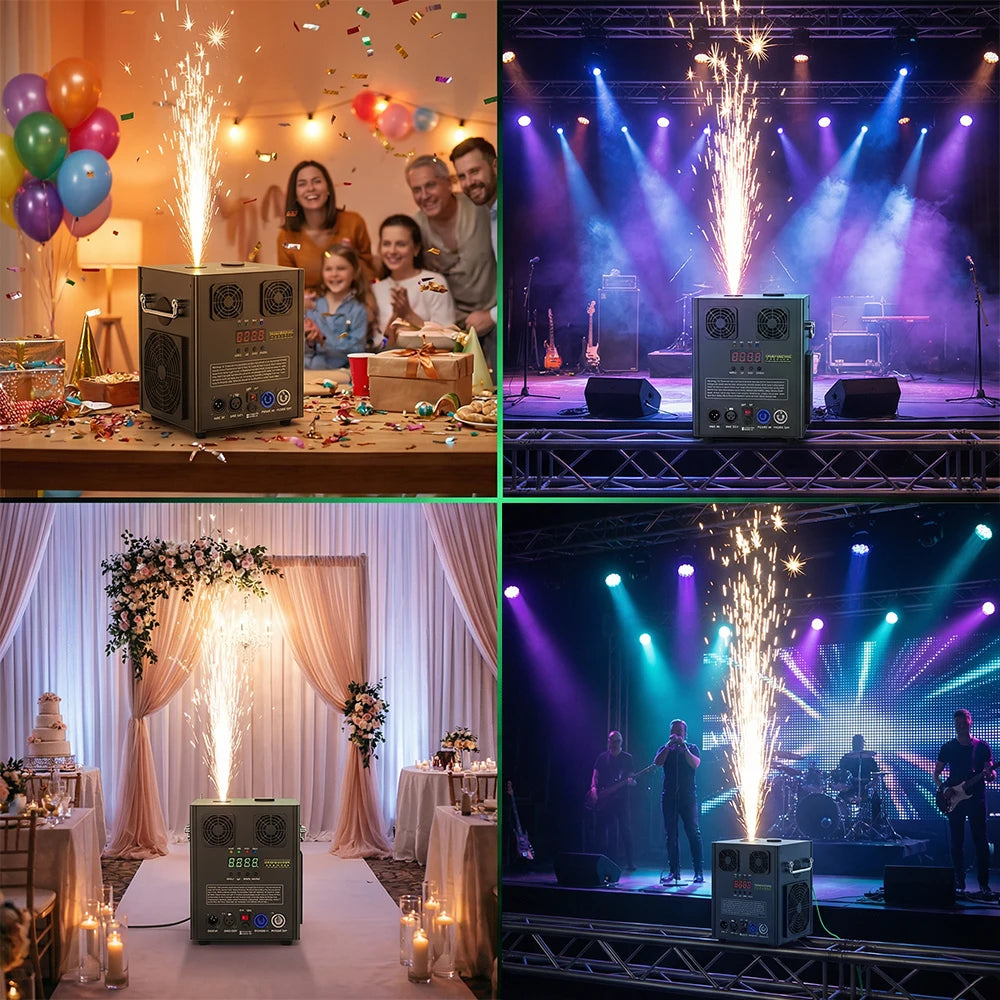 Máquina de chispas frías Podofo de 700 W, máquina electrónica de pulverización de flores para interiores y exteriores, máquina de fuegos artificiales para escenarios con control remoto y DMX512, máquina de efectos para