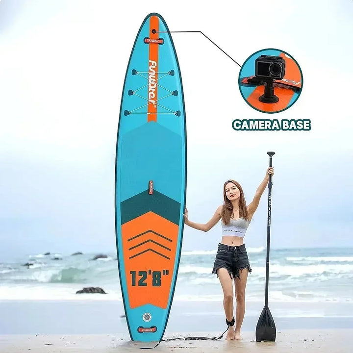 Tabla de Paddle Surf Inflable FunWater SUPFW41B 385x85x15cm para 2 Personas, Capacidad 230kg con 2 Palas, Bomba, Mochila, Correa, Aletas, para Adultos y Niños, Deportes Acuáticos Familiares, Material de Construcción Resist