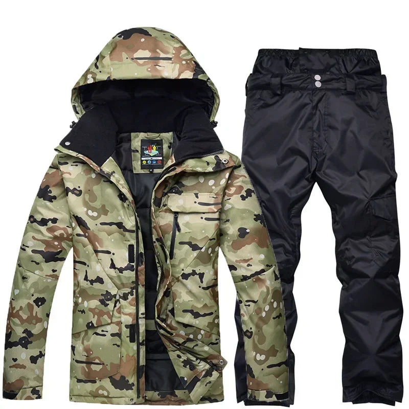 Ropa de Snowboard para Hombre, Conjunto de Traje de Esquí Súper Cálido con Camuflaje, Chaqueta Impermeable, Cortavientos y Transpirable para Escalar Montañas