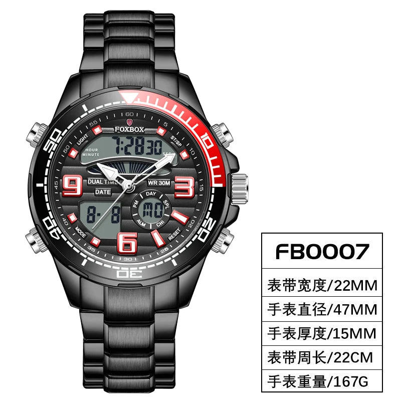 Reloj digital militar FOXBOX para hombre, resistente al agua, reloj de pulsera de cuarzo LED, reloj deportivo, reloj grande para hombre, Relogios Masculino + caja