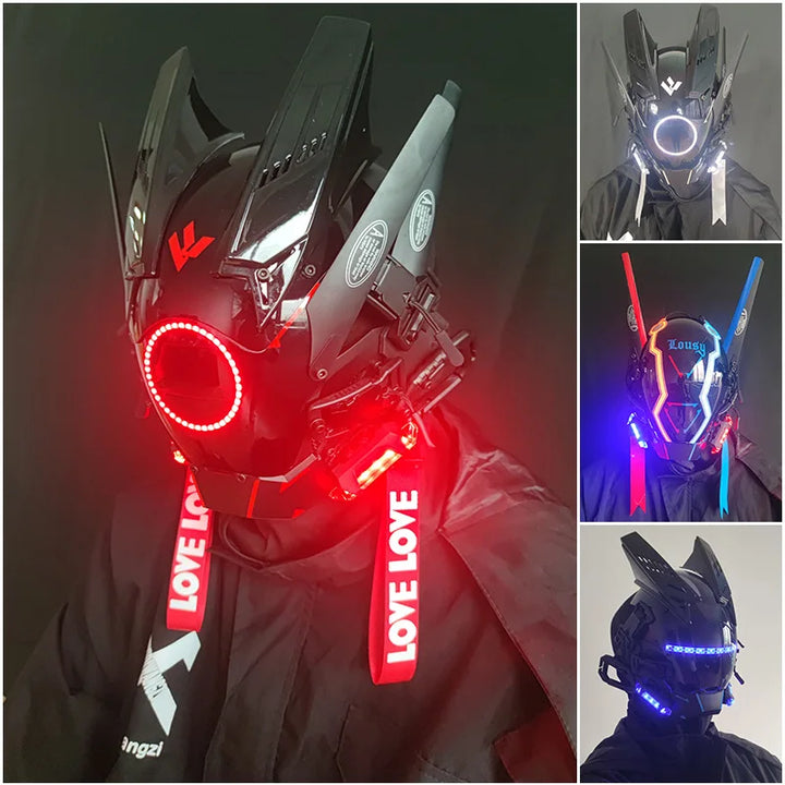 Máscara Cyber punk LED peinado trenza Halloween Navidad juego de rol casco fiesta regalo para adultos ﻿