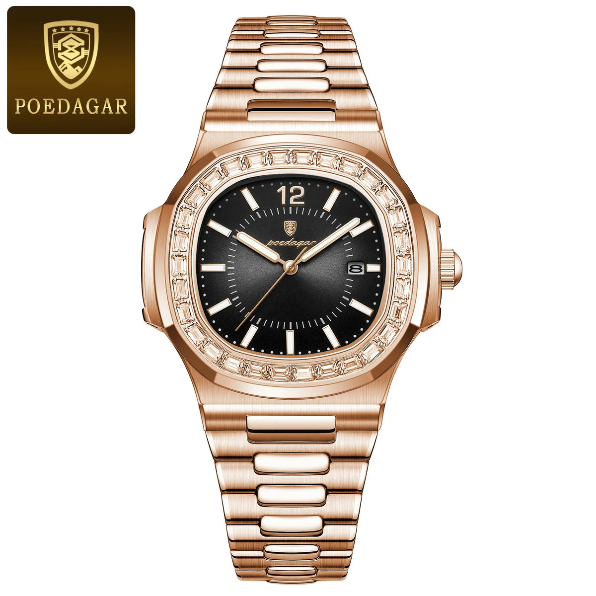 Reloj de pulsera para hombre POEDAGAR de lujo, cuadrado, resistente al agua, con fecha, luminoso, de cuarzo, de acero inoxidable, estilo ejecutivo y a la moda