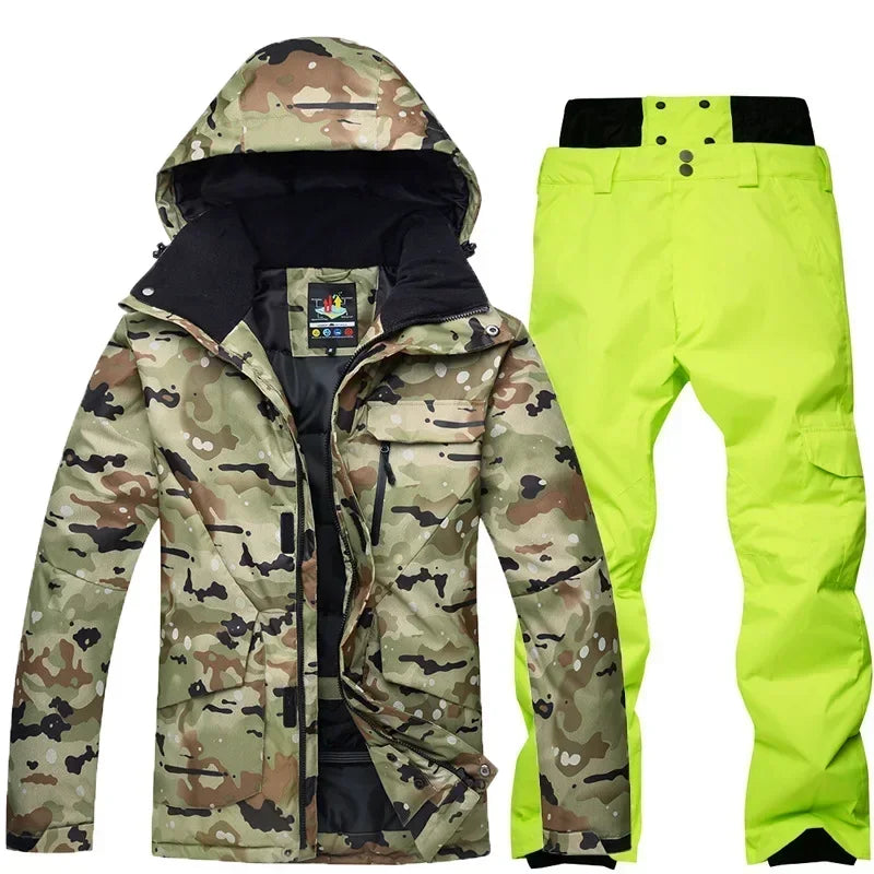 Ropa de Snowboard para Hombre, Conjunto de Traje de Esquí Súper Cálido con Camuflaje, Chaqueta Impermeable, Cortavientos y Transpirable para Escalar Montañas