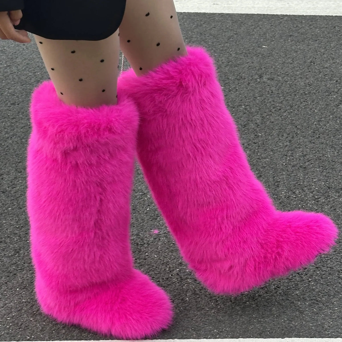 Botas Altas de Piel Sintética Rosa Intenso para Mujer, Cálidas y a la Moda para Invierno, Estilo Urbano