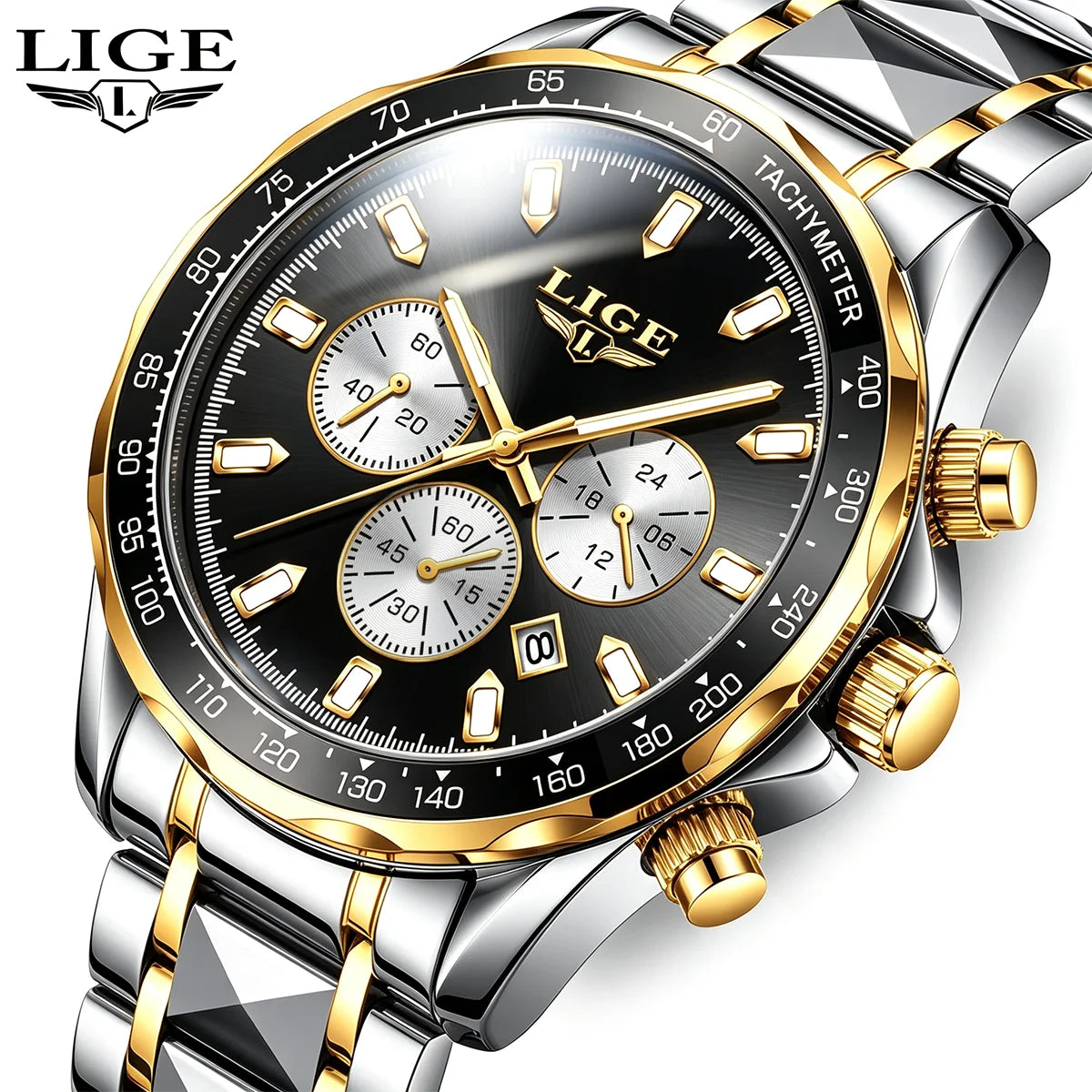 Reloj deportivo LIGE 2026 para hombre, reloj de cuarzo de negocios, impermeable, luminoso, de acero inoxidable, con cronógrafo y fecha