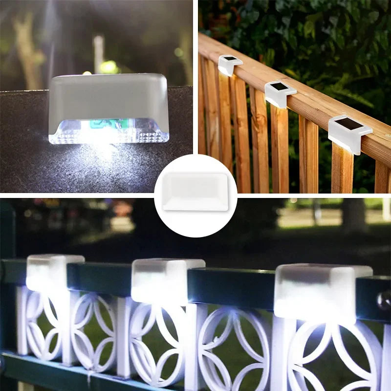 Luz solar LED de un blanco cálido para escalones, lámpara de camino, escalera, luces de jardín para exteriores, impermeable, decoración de luz de balcón para escaleras de patio, cerca
