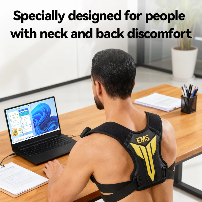 Estimulador muscular eléctrico EMS, masajeador para aliviar el estrés con vibración para espalda y hombros, tóner muscular inteligente, postura corporal correcta, carga USB