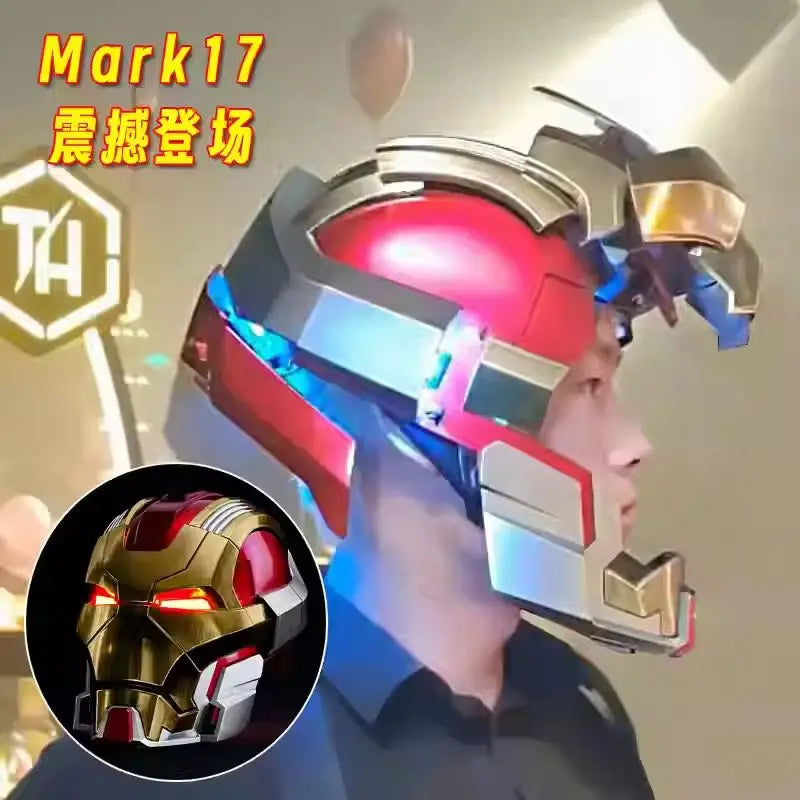 Casco de Iron Man Mk17, Juguete Eléctrico con Control por Voz de Jarvis, Apertura y Cierre Automático, Máscara Coleccionable, Regalo