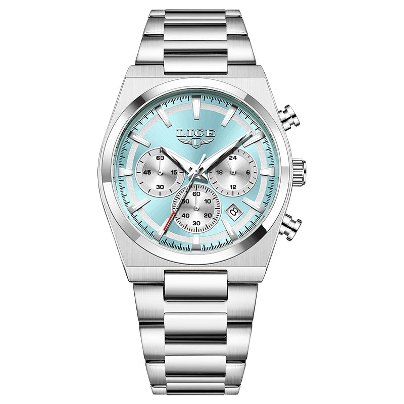 Reloj LIGE de cuarzo para hombre, de acero inoxidable, con esfera texturizada luminosa, estilo deportivo para exteriores, casual y de negocios, resistente al agua.