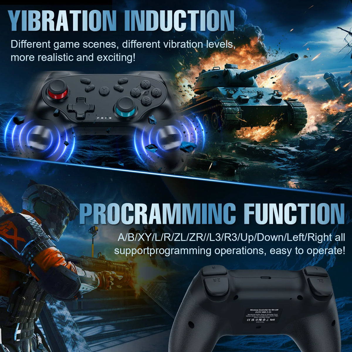 Mandos de juego para Nintendo Switch/Pro/OLED/PC, mando inalámbrico Bluetooth con vibración y función turbo, joystick para videojuegos