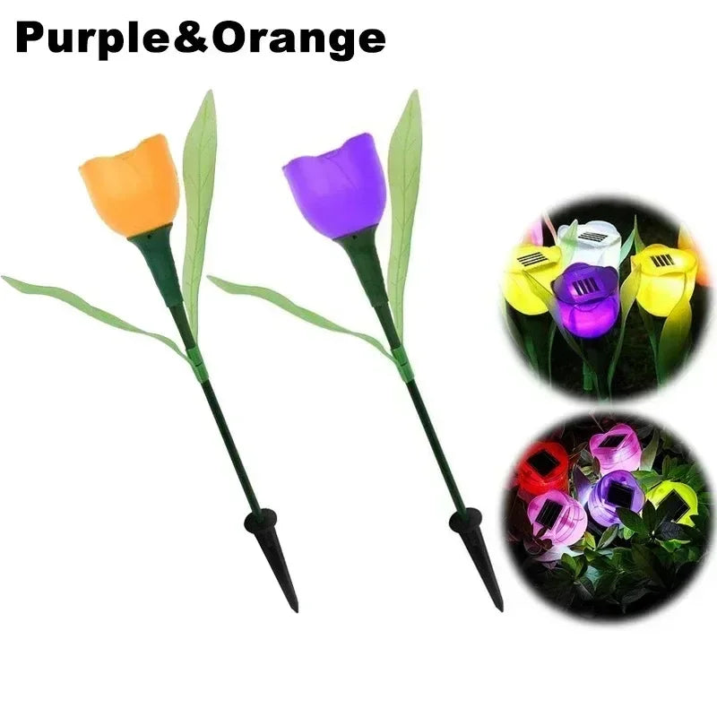 Luces solares de tulipanes, decoración para jardín, patio y fiestas, LED impermeable, estaca para césped, luz solar exterior color blanco cálido