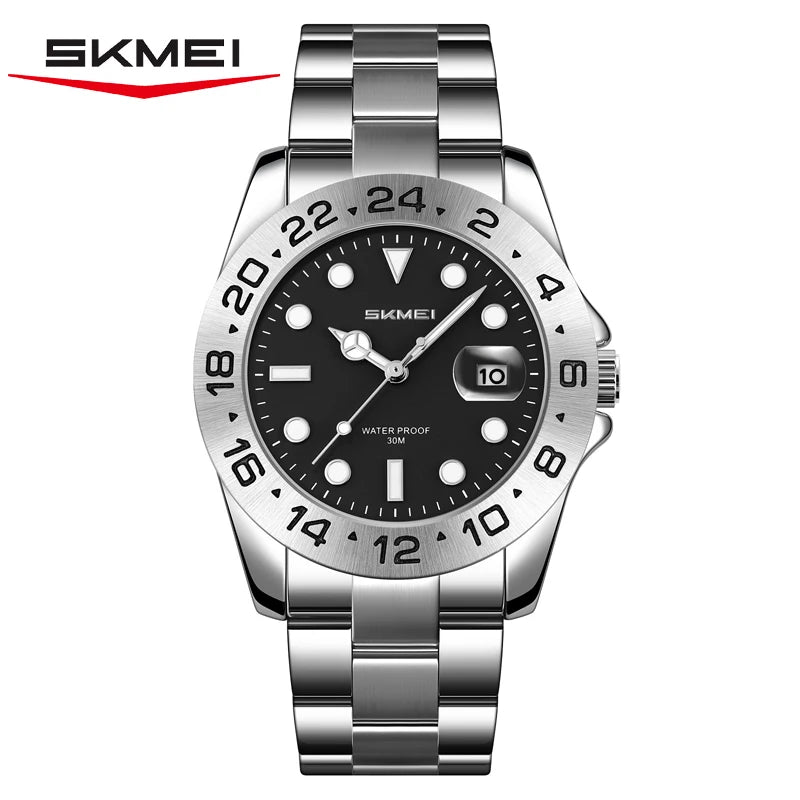 SKMEI 9415 Fashion Quartz Wristwatch Men Women Business Stainless Steel Watch Fashion Timer 3 Bar Waterproof Sports Clock