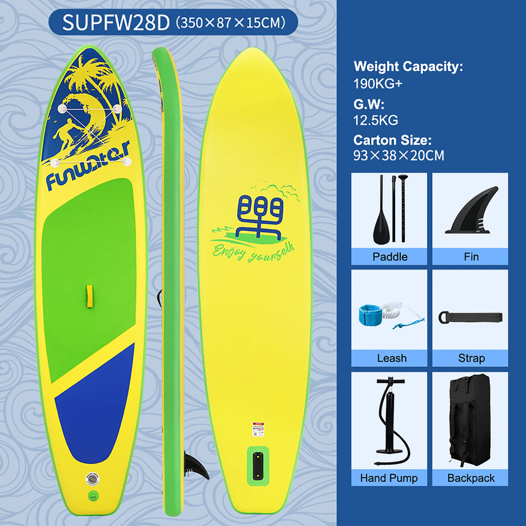 Tabla de SUP Inflable Funwater 335/350cm, Tecnología de Sellado Térmico, Kit Completo de Accesorios, Pala de Doble Punta, Stock Local en la UE
