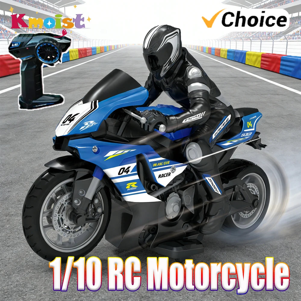 Motocicleta RC eléctrica de alta velocidad 2.4G 1/10, juguete de carreras con control remoto de 4 canales, regalo para niños