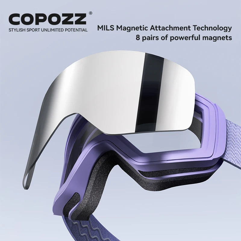 COPOZZ gafas de esquí magnéticas de invierno para adultos al aire libre protección UV400 alta definición antiniebla desmontable mujeres hombres gafas de Snowboard