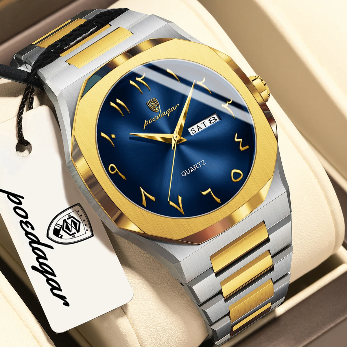 Reloj para hombre POEDAGAR original de cuarzo, resistente al agua, con fecha y día, estilo elegante, empresarial, de acero inoxidable