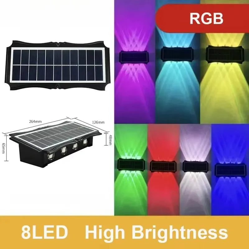 Lámpara de pared solar LED para exteriores, luz impermeable con iluminación ascendente y descendente, decoración para balcón, patio y jardín