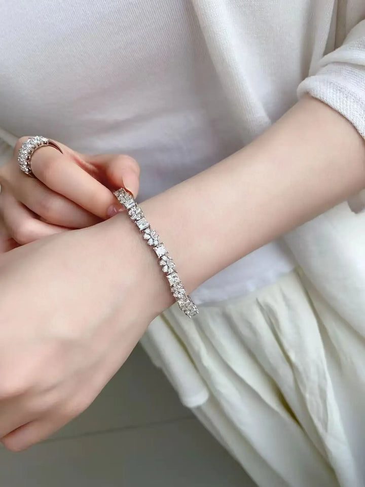 Pulsera de tenis con diamantes cultivados en laboratorio de 11.15ct en corte princesa, redondo y pera, de oro blanco macizo de 18K, D VS, regalo de aniversario para ella.