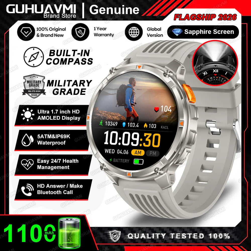 Reloj inteligente militar T-Rex3 Pro 2026, batería de 1100 mAh, GPS, resistente al agua 5ATM, rastreador deportivo de carrera, brújula para exteriores
