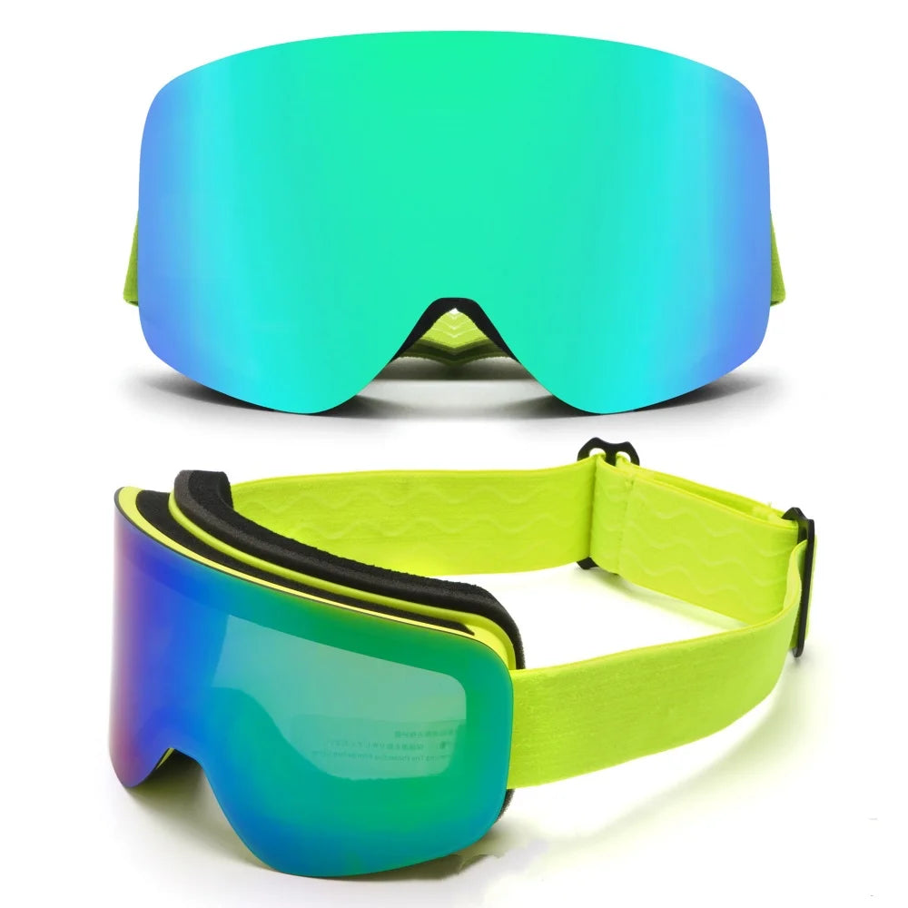 Gafas de esquí con doble capa antivaho, visión nítida HD, protección contra el viento y rayos UV400, compatibles con casco, ideales para deportes de invierno al aire libre.