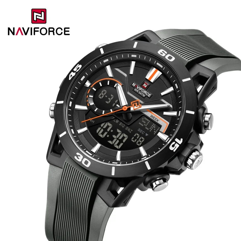 NAVIFORCE Men's Dual Display Sports Watch Analog-Digital Chronograph Alarm Stopwatch Dual Time Zone LED Luminous Waterproof