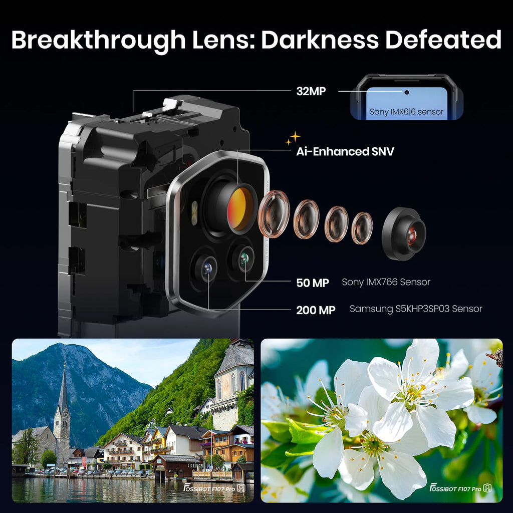 Teléfono móvil resistente Fossibot F107 Pro 5G 30(12+18)GB+512GB Android 15 28000mAh 66W 200MP+32MP NFC/GPS con doble linterna brillante