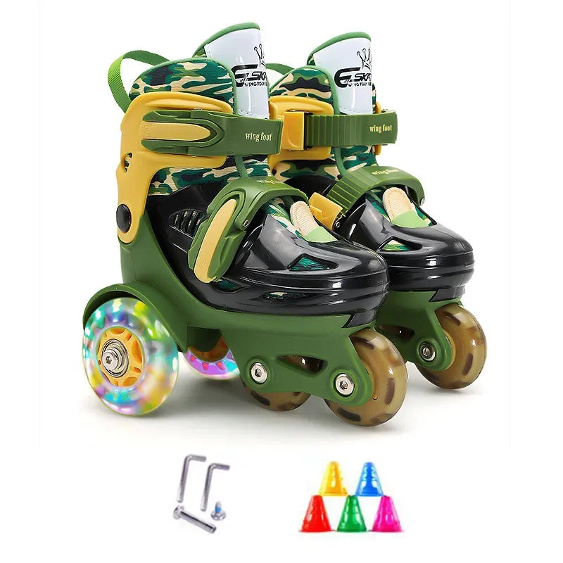 Patines de Ruedas Ajustables para Niños, 4 Ruedas con Luces, Doble Fila, Patines de Velocidad para Principiantes