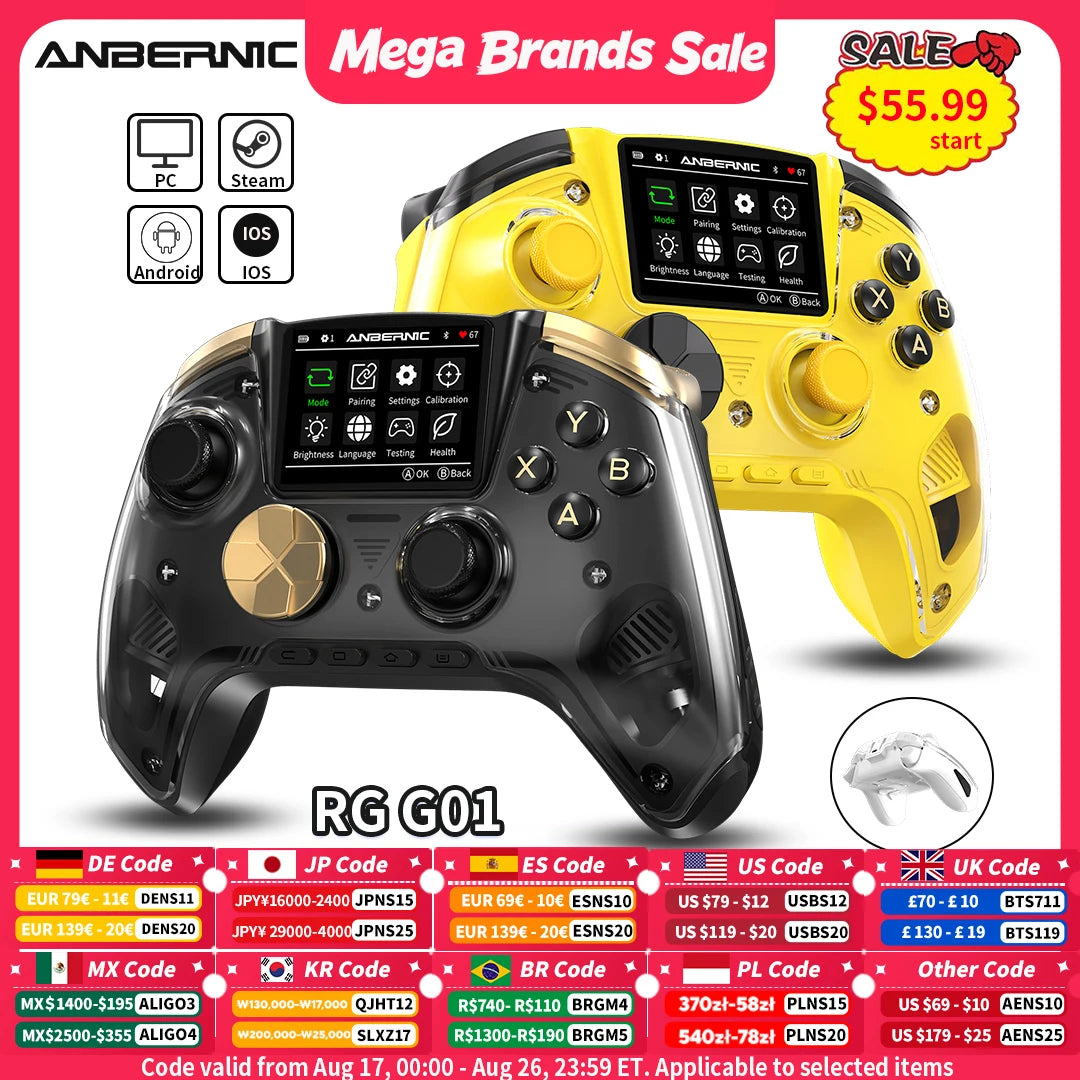 Controlador de Juegos Retro ANBERNIC RG G01 con Gatillos de Efecto Hall, Bluetooth/Con Cable/Inalámbrico, Gamepad XBOX para PC, Android, iOS, Steam, Linux