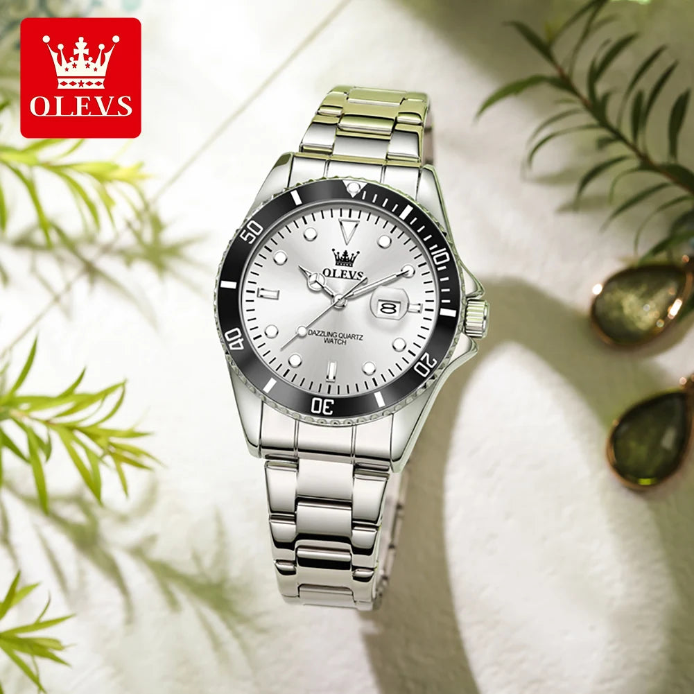 Reloj para mujer OLEVS 5885 Elegance, movimiento de cuarzo original, función de luz nocturna, correa de acero inoxidable, reloj resistente al agua para mujer
