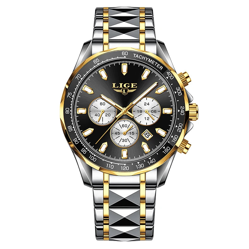 Nuevo reloj LIGE para hombre, reloj de cuarzo de negocios con calendario luminoso, reloj de pulsera de acero inoxidable resistente al agua de alta gama para hombre