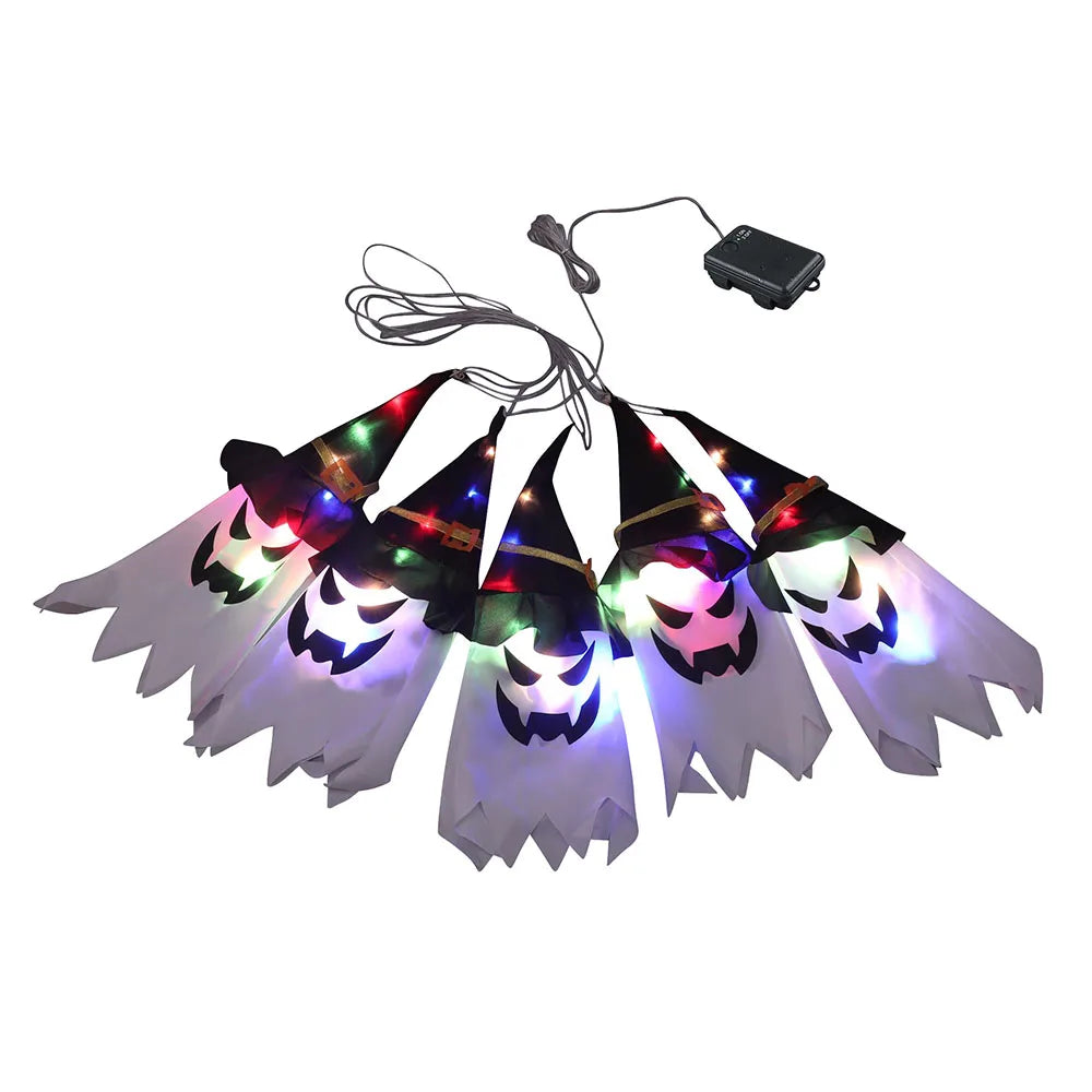 1 unidad de cadena de luces LED de fantasmas, decoración de Halloween para fiestas en el hogar, accesorio decorativo, luces de adorno para exteriores, funcionan con pilas