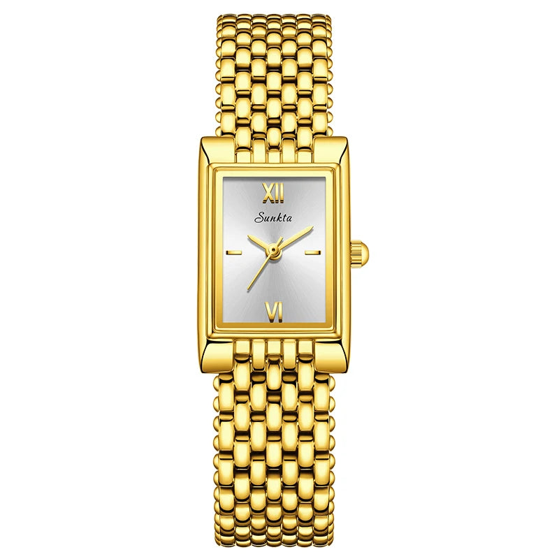 Reloj de cuarzo LIGE de moda de lujo para mujer, correa de acero inoxidable, reloj cuadrado impermeable para mujer, reloj casual de negocios