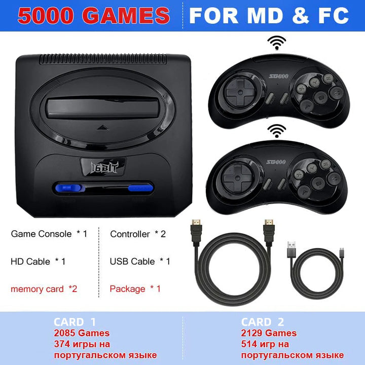 Consola de Videojuegos Retro de 16 Bits con Salida HD, Plug&amp;Play para Mega Drive, con 2 Controles Inalámbricos SG800, Función de Guardado y Carga para Monitor