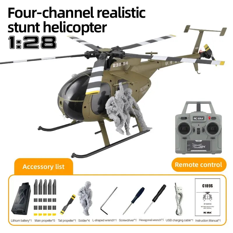 Helicóptero RC Era C189S, escala 1:28, simulación de dron de una sola hélice sin escobillas, posicionamiento por flujo óptico, modelo de aeronave.