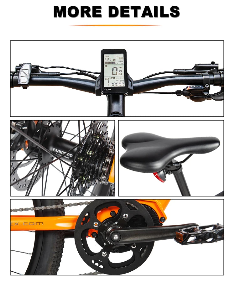 Bicicleta eléctrica de montaña para adultos de lujo, motor central de 250W (750W pico), 45 km/h, TX90, 48V 16Ah, cuadro de aluminio de 29 pulgadas, frenos hidráulicos