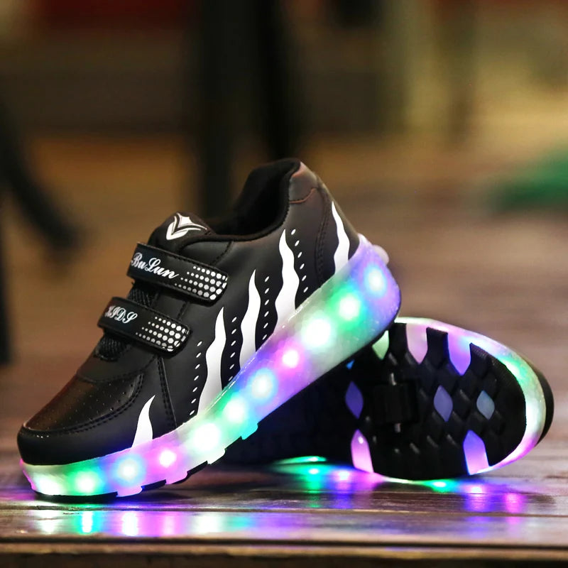Zapatos de Skate en línea con rodillo intermitente de 2 ruedas para niños, zapatillas de deporte para estudiantes, regalo de Skate desmontable para niños y niñas
