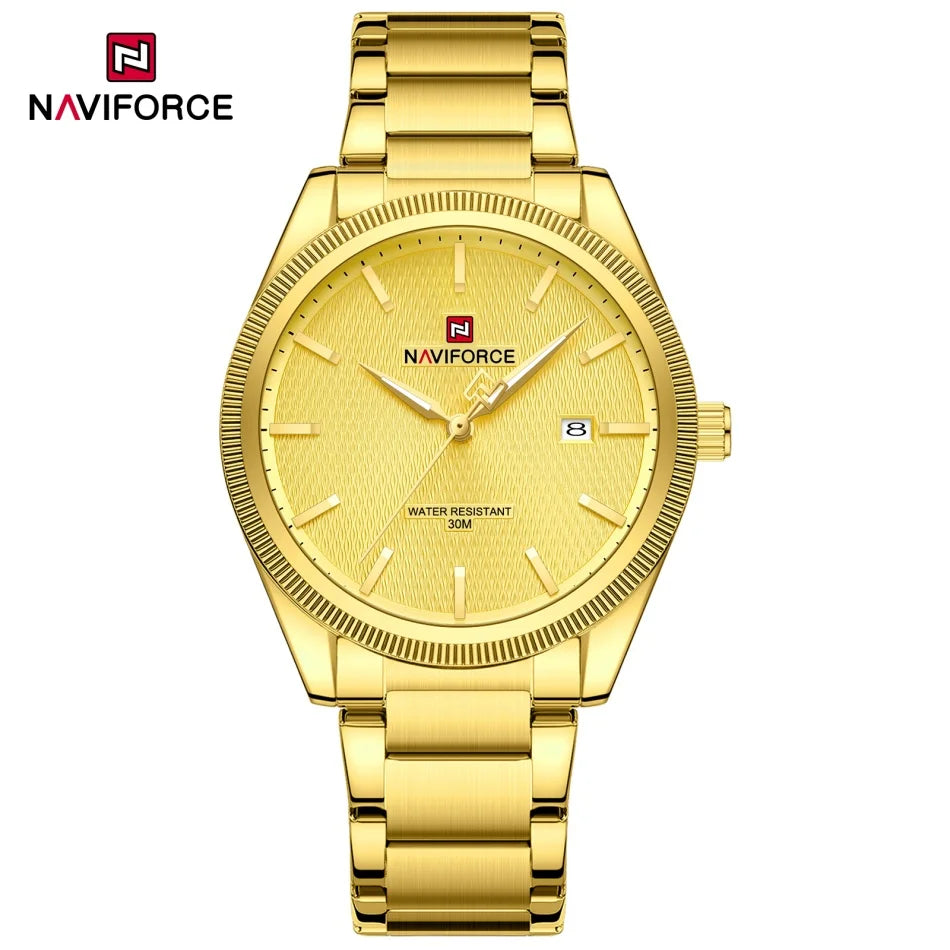 Reloj de cuarzo casual para hombre NAVIFORCE con movimiento luminoso, correa de acero inoxidable, pantalla de manecillas y resistencia al agua de 3ATM