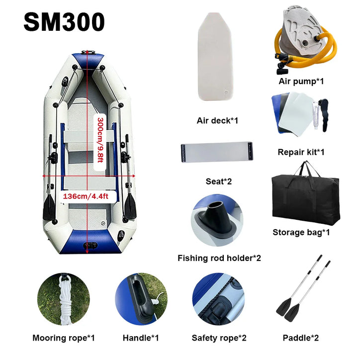 Kayak inflable del remo del barco del PVC, 3,3 m, 5 personas, bote de la canoa de pescar con los accesorios para los deportes acuáticos al aire libre