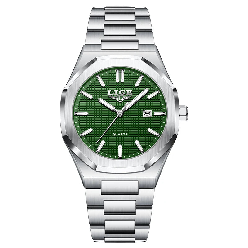 LIGE Luxury Man Wristwatch Waterproof Luminous Date Watch For Men Stainless Steel Men's Watches Quartz Male Clock Sport+Box