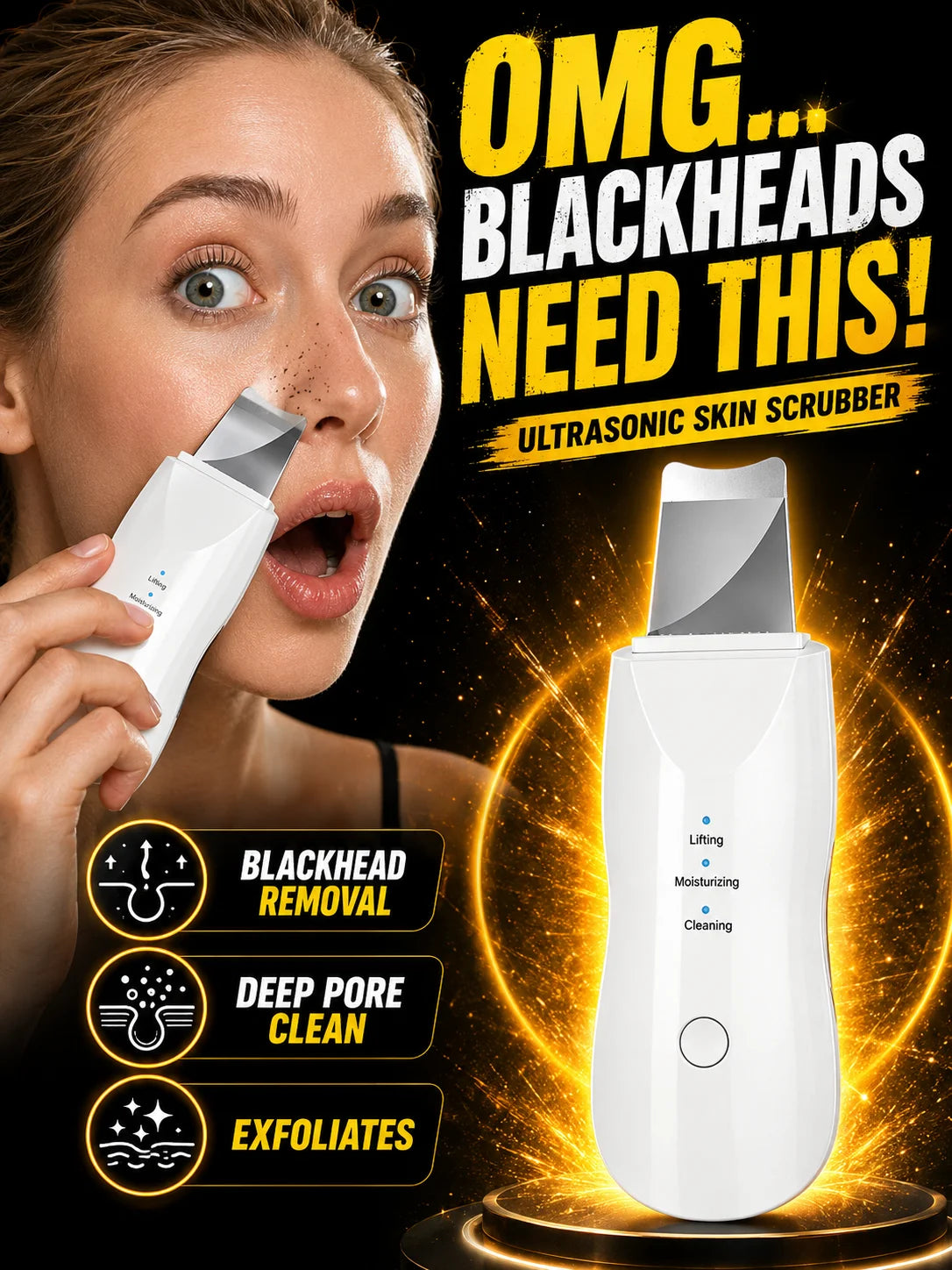 Limpiador Facial Ultrasónico, Removedor de Puntos Negros, Limpiador de Poros Profundos, Exfoliante